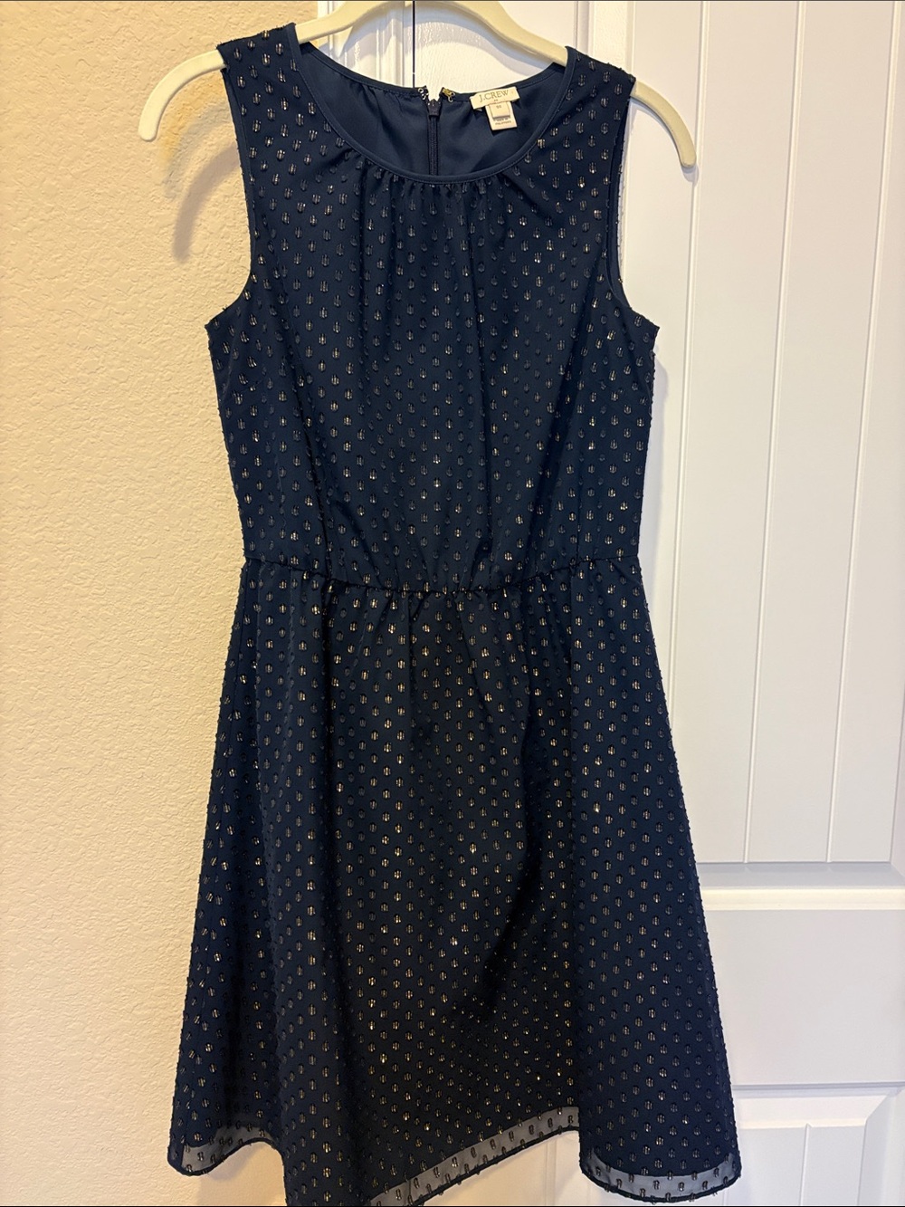 J. Crew Navy Dress with Metallic Dot Accents